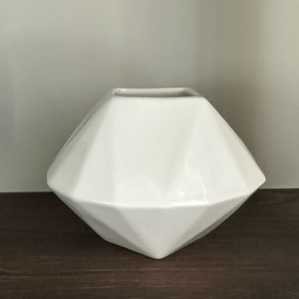 West Elm Geometric White Ceramic Vase